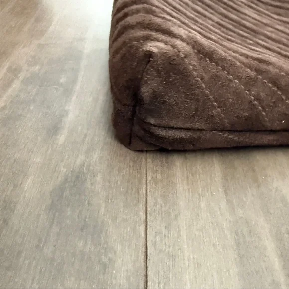 1960 1970 Vintage Brown Suede Pleated Fabric Clutch Handbag Gold Chain Purse - Picture 7 of 12